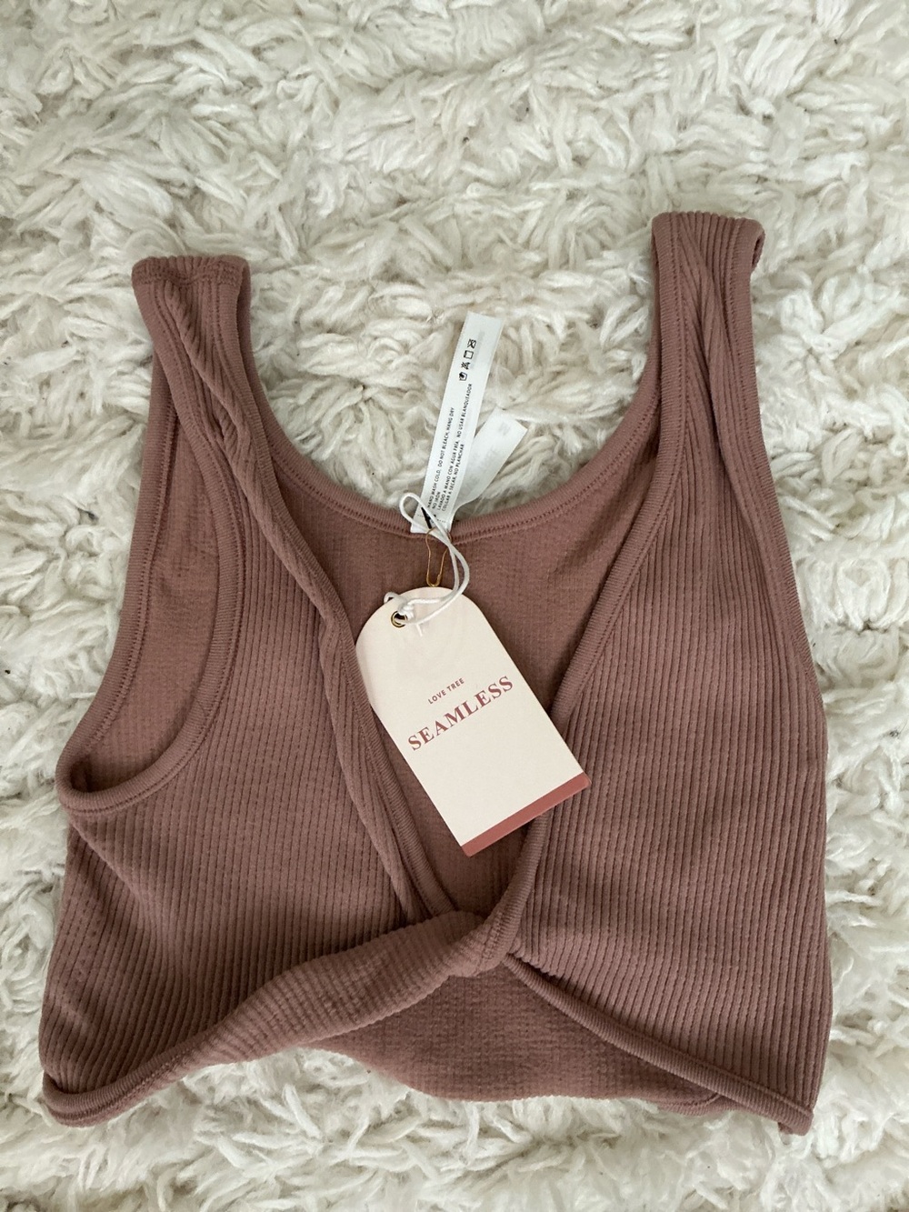 Beige Seamless Ribbed Twist Front Bralette